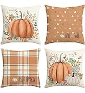 AVOIN colorlife Hello Fall Hello Pumpkin Throw Pillow Covers, 18 x 18 Inch Autumn Thanksgiving Ha...