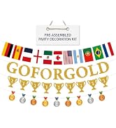 Pre-Assembled Glitter Go for Gold Banner, Sports Theme Party Decorations for School Sports Day, A...