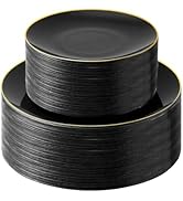 Bestluck 100PCS Black and Gold Plastic Plates, Black Disposable Plates for 50 Guests, Black Plate...
