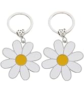 Dwuww 2Pcs Cute Daisy Keychain Bag Charm Floral Charm for Purse Keys Metal Keyring Gift for Women...