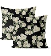 DAFENA Black Spring Pillow Covers 18x18 Inch 2 Pcs Green Hydrangea Flower Decor Throw Pillows Vin...