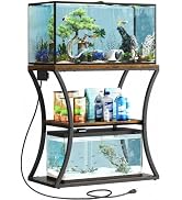 HavenlyYouth 20-29 Gallon Fish Tank Stand with Power Outlet, 3-Tier Aquarium Stand with Storage, ...