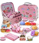 Tea Party Set for Little Girls,PRE-WORLD Princess Tea Time Toy Including Dessert,Cookies,Doughnut...