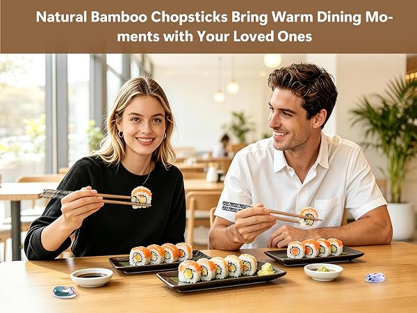 Reusable Bamboo Chopsticks Set with Ceramic Chopstick Rests