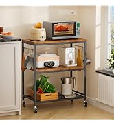 NEHAJUNXI 3 Tier Rolling Kitchen Microwave Cart with 6 Hooks, Utility Cart Storage Table Stand on...