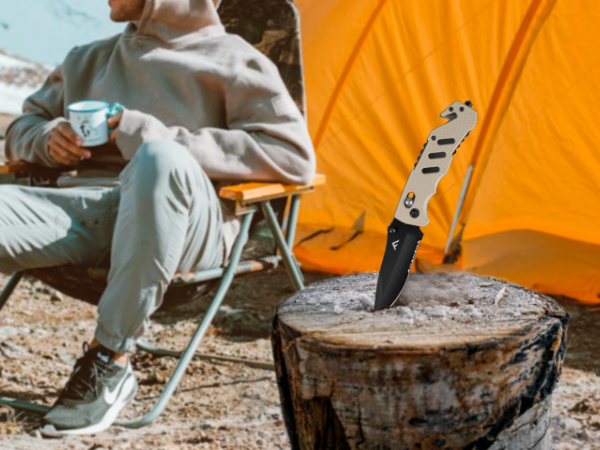 FLISSA Folding Pocket Knife with Glass Breaker and Seatbelt Cutter