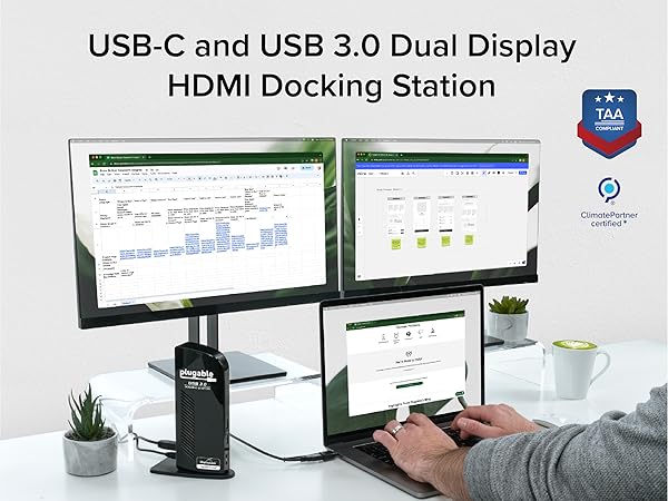 USB C and USB 3.0 dual monitor docking station