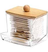 Tbestmax 10oz Qtip Holder Dispenser with Bamboo Lids, Big Clear Bathroom Organizer Accessories De...