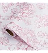 Pink Floral Wrapping Paper Roll 17 in x 32 ft Mini Roll Vintage Toile Flower Gift Wrap Paper for ...