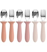 Eascrozn Toddler Spoons and Forks Set, 6 Pack Kids Silverware with Silicone Handle, BPA Free, 18/...
