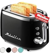 MÜELLERHOME Retro Toaster 2 Slice, 7 Browning Levels, 3 Functions (Reheat, Defrost, Cancel), Stai...