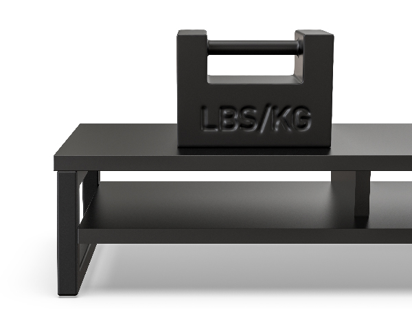 Stabilized desk shelf with central beam supports up to 99 lbs, ensuring lasting monitor stand.
