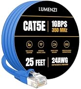 Lumenzi Cat 5e Ethernet Cable 25 FT in Blue 1 Gbps Speed Network Long Round Rj45 Outdoor Indoor D...
