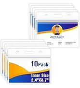10PCS ID Badge Holder Horizontal-Extra Thick Clear ID Card Holder with Waterproof Resealable Zip-...