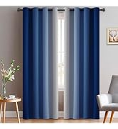 Yakamok Greyish White and Royal Blue Ombre Curtains,Light Blocking Curtains,Room Darkening Gromme...