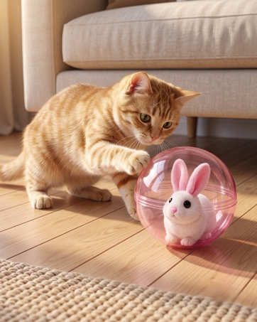 Curious kitten swiping at premium cat toys interactive rolling motion.