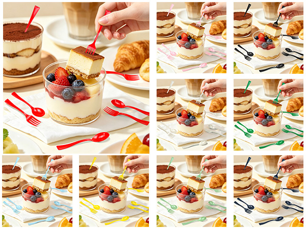 small Plastic Silverware set Heavy Duty little mini Plastic Forks and Spoons Disposable Cutlery Set