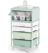 SYKIARIOL Utility-Rolling-Storage-Drawer-Craft-Cart-Organizers with 4 Drawers & Dust-proof Door f...