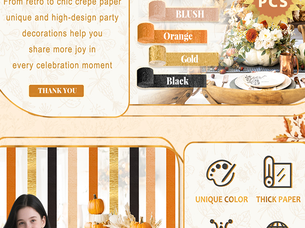 OrangeBlackGoldCrepePaper8PCS