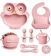 Silicone Baby Feeding Set with Spoon, Bowls, Plates with Suction, Bib, and Toddler Sippy Cups wit...