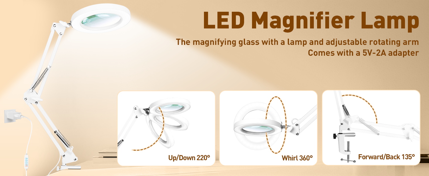 magnifier with light magnifying glasses for close work magnifying lamp adapter adjustable lamp arm
