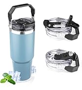 30oz Tumbler with Handle and Flip Straw Lid Double Wall Insulated Travel Coffee Mug Stainless Ste...