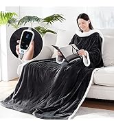 SEALY Electric Blanket Wearable with Foot Pocket, Electric Snuggle Blanket with Sleeves, Flannel ...