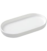Eyrozia White Round Soap Dispenser Tray - 8'' Ceramic Vanity Tray for Bathroom Decorative, Jewelr...