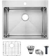 Ufaucet 25x22 Inch Drop In Kitchen Sink, 25 Inch Top Mount Brushed Nickel RV Laundry Utility Topm...