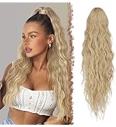 FESHFEN Ponytail Extensions - 26 inch Drawstring Long Curly Wavy Clip in Ponytails Synthetic Hair...