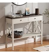 ChooChoo Farmhouse Console Table with Drawers, Narrow Wood Accent Sofa Table Entryway Table with ...