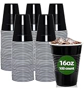BONSINY 100 Pack Black Plastic Cups, 16 oz Black Disposable Cups, black Plastic Party Cups Heavy ...