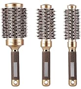 3 Pcs Boar Bristle Round Brush for Blow Drying, Nano Thermal Ceramic and Ionic Tech Hair Brush fo...