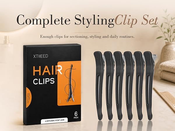 6 pack styling clip set for home, salon use and daily hair routines.