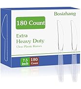Bosizhang 180 Count Extra Plastic Knives Heavy Duty 7.5" Disposable Clear Plastic Knives Bulk, He...