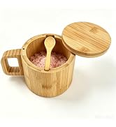 Bamboo Salt Cellar with Handle, 10oz Magnetic Swivel Lid & Spoon(1 Pack) | Food-Safe Bamboo Salt ...