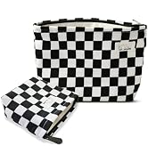HAPPYHEIDI Makeup Bag Set 2, Cosmetic Toiletry Travel Pouch, Black Vintage-White Checker Print, C...