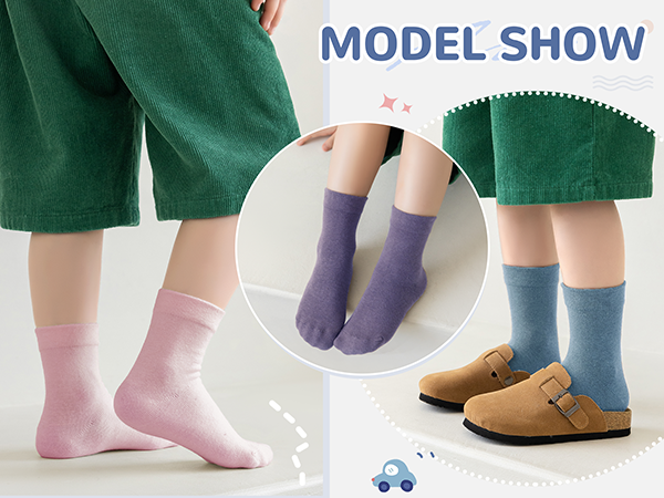 Kids Crew Cotton School Socks Youth Cute Casual Breathable Little Girls Boys Dress Socks 6 Pairs