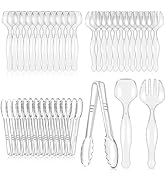 Mwellewm 48Pcs Plastic Serving Utensils Disposable Serving Spoons for Buffet Clear Forks Serving ...