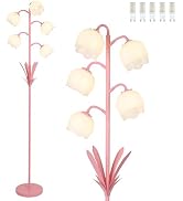 Pink Flower Floor Lamps for Living Room, Modern Floor Lamp with 5 LED Bulbs, Adjustable Standing ...