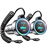 2-Pack 60W Fast Car Charger USB C, PD &QC3.0 with 5ft 30W Type C Coiled Cable, Car iPhone Charger...