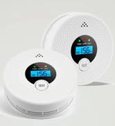 2 Pack Smoke Detector Carbon Monoxide Detector Combo with LED Indicator Lights, LCD Display & 85d...