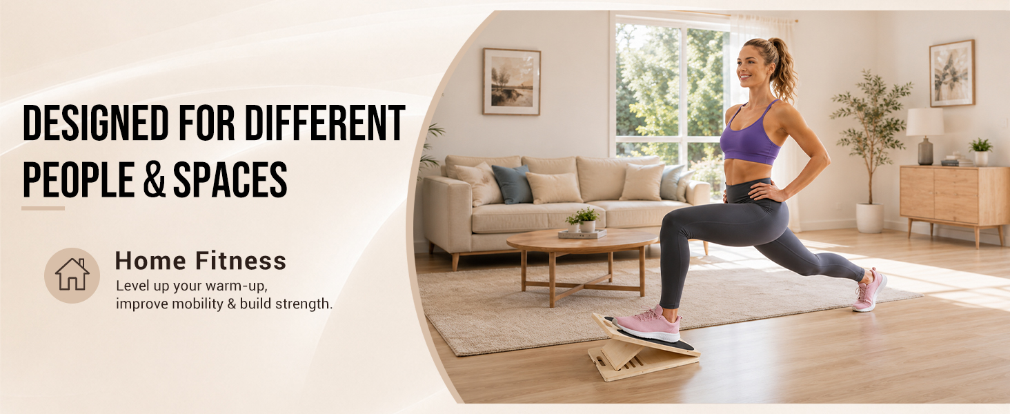 Slant board for home fitness, lower-body strength, stretching, and mobility training.