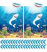 ASTARON 2Pack Pin The Tail on The Shark Game, 2 Big Posters 21"x 28" and 48pcs Tail Stickers for ...