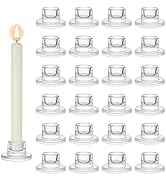 TWINKLEMON 24PCS Glass Taper Candle Holders Bulk Candlestick Holders Clear Short Tapered Candle S...