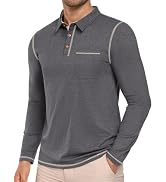 PEGENO Men's Golf Polo Shirts Long Sleeve Casual Classic Pocket Button