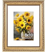 JCJMY 8x10 Vintage Picture Frame with 5x7 Mat, Elegant Retro 8 by 10 Photo Frame with Shatter-Res...