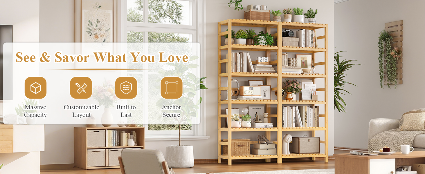 FOTOSOK 6-Tier Bamboo Shelf