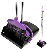 XXFLOWER Broom and Dustpan Set with Long Handle, Light Weight Stainless Steel Poles Stand Upright...