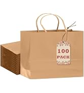 qiqee 13"x4.5"x10" Large Gift Bag with Handles Bulk 100PCS Gift Paper Bags Brown Bags Multiple Us...